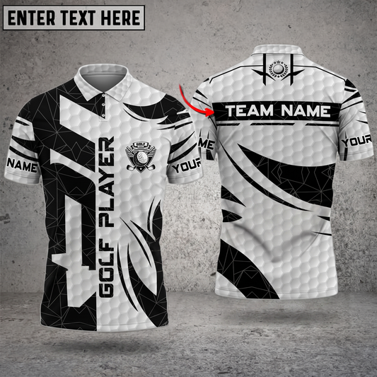 Maxcorners Stealth Strike Black & White 3D Golf Personalized Name Polo Shirts