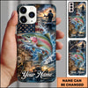 Maxcorners Fishing American Flag Sunset and Fishing Boat Design Personalized Name Phone Case (12 Fish Species)