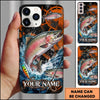 Maxcorners Fishing Orange Grunge and Fishing Rod Design Personalized Name Phone Case (12 Fish Species)