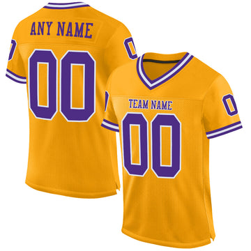 Maxcorners Custom Gold Purple-White Mesh Authentic Throwback Football Jersey LM2605