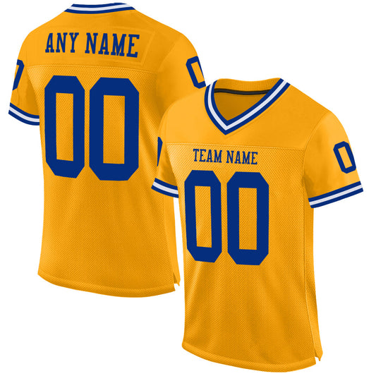 Maxcorners Custom Gold Royal-White Mesh Authentic Throwback Football Jersey LM2605