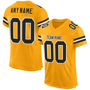 Maxcorners Custom Gold Black-White Mesh Authentic Football Jersey LM2605