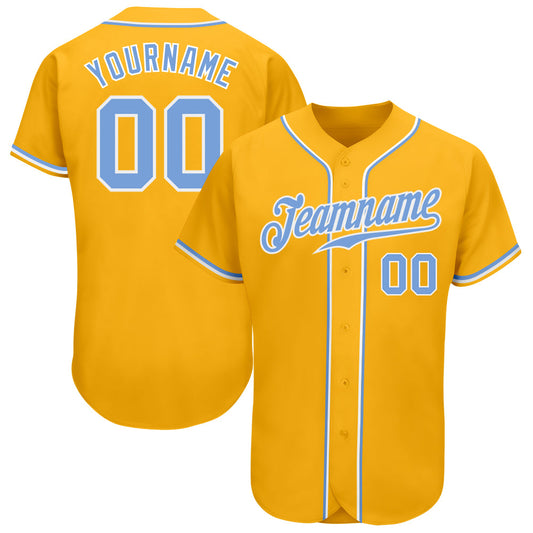 Maxcorners Custom Gold Light Blue-White Authentic Baseball Jersey LM2605