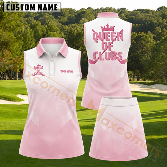 Maxcorners Pink Queen Of Clubs Golf Personalized Name 3D Golf Shirt and Golf Skirt