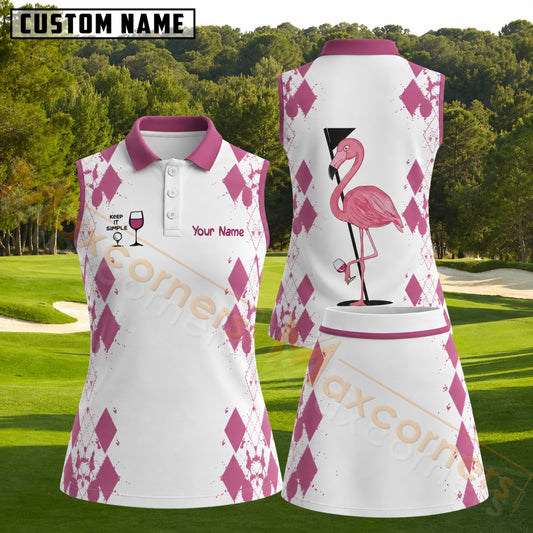 Maxcorners Keep It Simple Wine Flamingo Golf Personalized Name 3D Golf Shirt and Golf Skirt