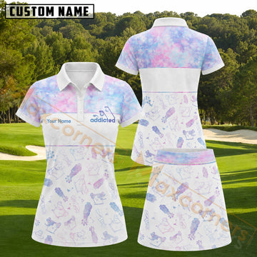 Maxcorners Pastel Pink Blue Tie Dye Golf Gear Pattern Golf Personalized Name 3D Golf Shirt and Golf Skirt