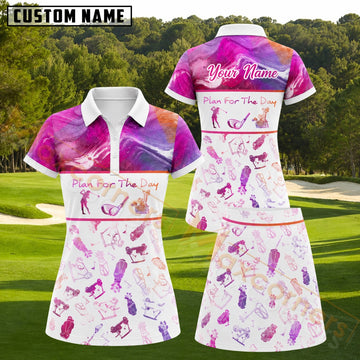 Maxcorners Pink Purple Orange Marble Golf Gear Pattern Golf Personalized Name 3D Golf Shirt and Golf Skirt