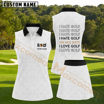 Maxcorners White Black Crossed Golf Clubs Pattern Golf Personalized Name 3D Golf Shirt and Golf Skirt