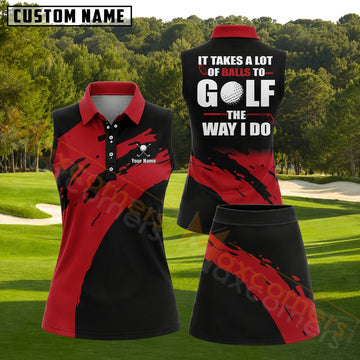 Maxcorners Black Red Paint Splash Golf Personalized Name 3D Golf Shirt and Golf Skirt