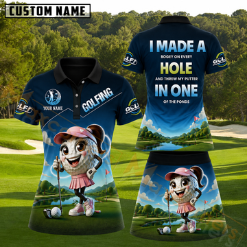 Maxcorners I Made A Bogey On Every Hole Funny Quote Female Golf Mascot Navy Personalized Name 3D Golf Shirt and Golf Skirt