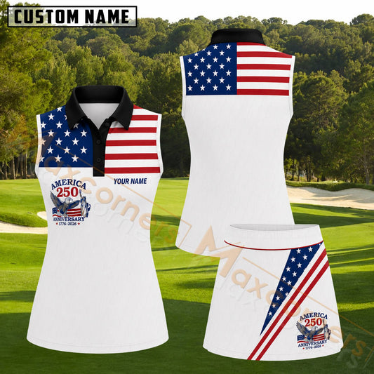 Maxcorners Stars and Stripes Personalized Name 3D Golf Shirt and Golf Skirt