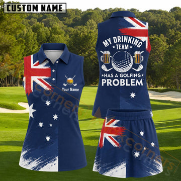 Maxcorners Navy Blue Australian Flag Golf Personalized Name 3D Golf Shirt and Golf Skirt