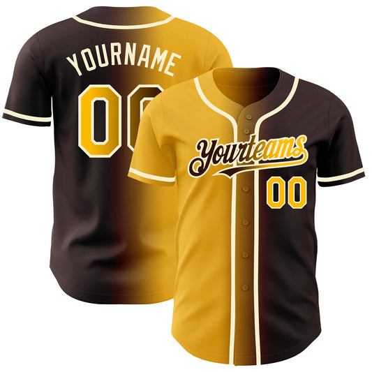 Maxcorners Custom Brown Gold-Cream Authentic Gradient Fashion Baseball Jersey LM2605