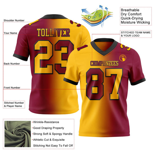 Maxcorners Custom Maroon Gold-Black Authentic Gradient Fashion Football Jersey LM2605
