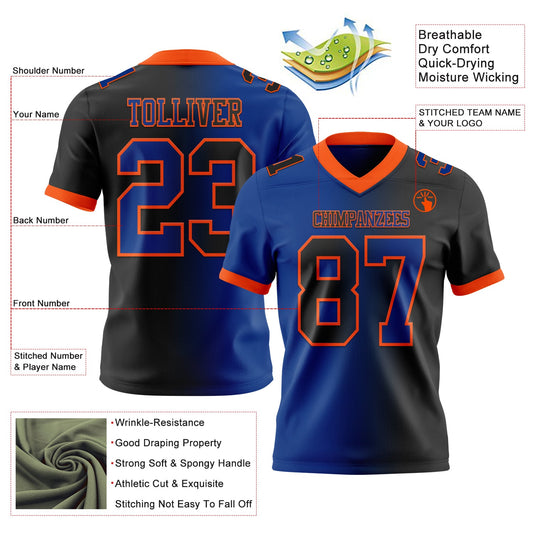 Maxcorners Custom Black Royal-Orange Authentic Gradient Fashion Football Jersey LM2605