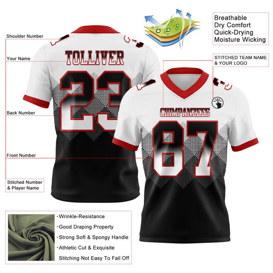 Maxcorners Custom White Black-Red Authentic Gradient Square Shape 7V7 Flag Football Jersey LM2605