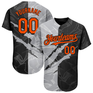 Maxcorners Custom Graffiti Pattern Orange Black-Gray 3D Scratch Authentic Baseball Jersey LM2605