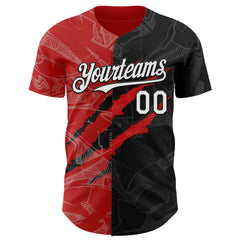 Maxcorners Custom Graffiti Pattern White Black-Red 3D Scratch Premium Baseball Jersey LM0210