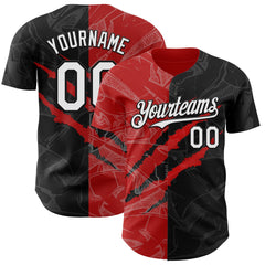 Maxcorners Custom Graffiti Pattern White Black-Red 3D Scratch Premium Baseball Jersey LM0210