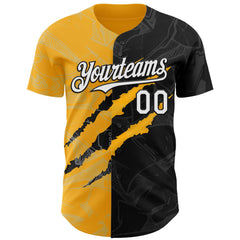 Maxcorners Custom Graffiti Pattern White Black-Gold 3D Scratch Premium Baseball Jerseys LM0210