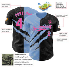 Maxcorners Custom Graffiti Pattern Pink Black-Light Blue 3D Scratch Premium Baseball Jerseys LM0210