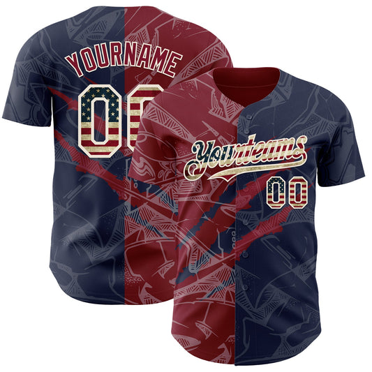 Maxcorners Custom White Red-Royal Premium American Flag Fashion Baseball Jersey LM0210