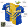 Maxcorners Custom Graffiti Pattern White Thunder Blue-Yellow 3D Scratch Authentic Baseball Jersey LM2605