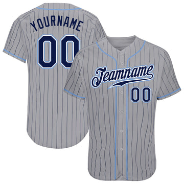 Maxcorners Custom Gray Navy Pinstripe Navy-Light Blue Authentic Baseball Jersey LM2605
