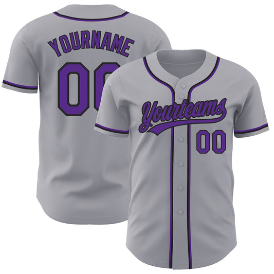 Maxcorners Custom Gray Purple-Black Authentic Baseball Jersey LM2605