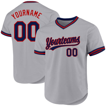 Maxcorners Custom Gray Navy-Red Authentic Throwback Baseball Jersey LM2605