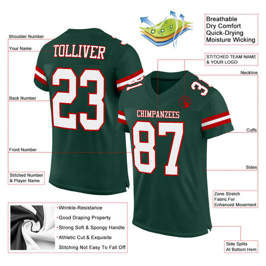 Maxcorners Custom Green White-Red Mesh Authentic Football Jersey LM2605