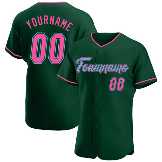 Maxcorners Custom Green Pink-Light Blue Authentic Baseball Jersey LM2605