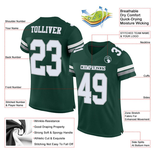 Maxcorners Custom Green White-Gray Mesh Authentic Football Jersey LM2605
