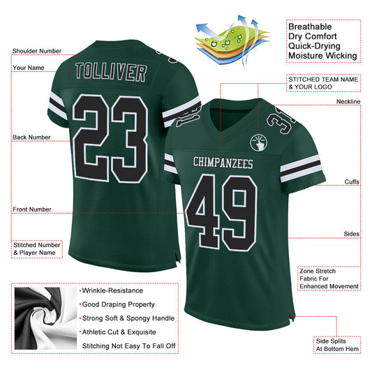 Maxcorners Custom Green Black-White Mesh Authentic Football Jersey LM2605