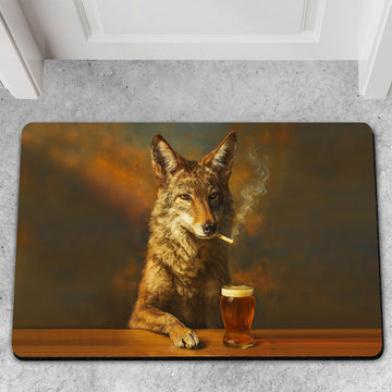 Maxcorners Wolf Smoking & Bar Glassware Doormat - Funny Animal Floor Mat for Hunters, Bars & Man Cave Decor LM1611