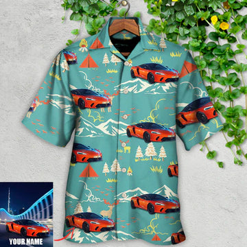 Maxcorners Personalized Car Hawaiian Shirt, "Car Driving On Mountain" Custom Photo Car Aloha Shirts
