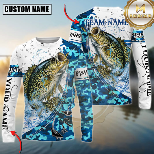 Maxcorners Fishing Blue Camouflage Water Splash Sun Protection Personalized Name, Team Name Long Sleeve Shirt