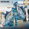 Maxcorners Fishing Blue Camouflage Water Splash Sun Protection Personalized Name, Team Name Long Sleeve Shirt