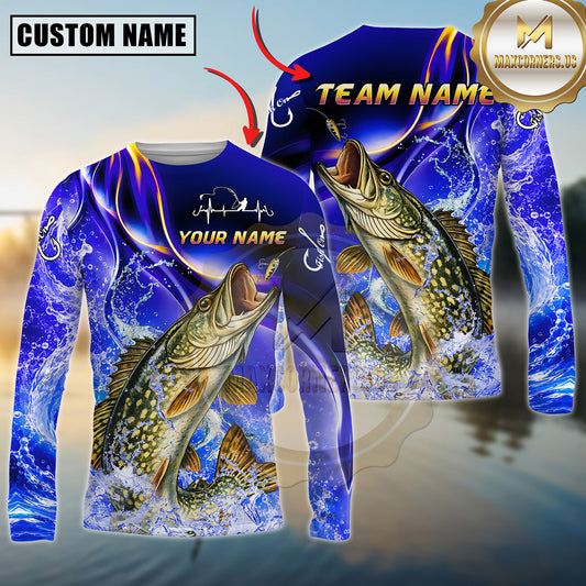 Maxcorners Fishing Ocean Splash Design Sun Protection Personalized Name, Team Name Long Sleeve Shirt