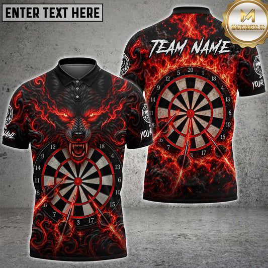 Maxcorners Darts Glowing Eyes Fierce Wolf Head Flame Aura Darts Dartboard Target Bullseye Multi Options Personalized Name, Team Name Unisex 3D Shirt (5 Colors)
