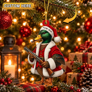 Maxcorners Hunting Wild Waterfowl Wearing Santa Hat Suit Cigar Holding Rifle Shotgun Personalized Christmas Ornament