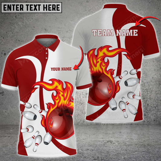 Maxcorners Bowling Ball And Pins Flame Basic Multicolor Option Customized Name 3D Shirt (4 Colors)