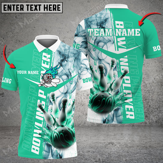 Maxcorners Smoky Bowling And Pins Multicolor Option Customized Name 3D Shirt