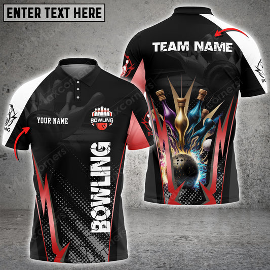 Maxcorners Bowling Ball And Pins The Fury Of Thunder Multicolor Option Customized Name 3D Shirt (4 Colors)