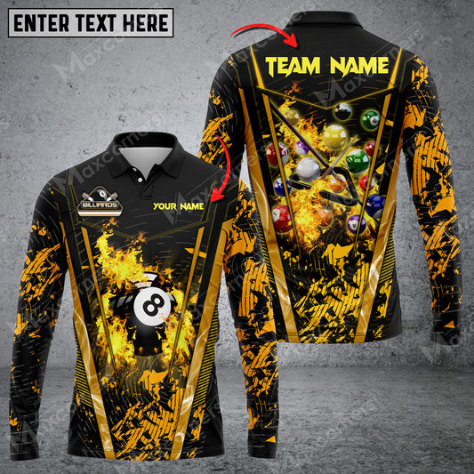 Maxcorners Billiards Abstract Grunge Texture Multicolor Option Customized Name Long Sleeve Polo Shirt