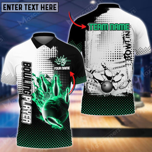 Maxcorners Flame Bowling Ball And Pins Primitive Multicolor Option Customized Name 3D Shirt (4 Colors)