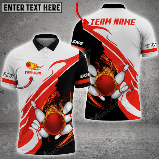 Maxcorners Bowling And Pins Flame Lightning Multicolor Option Customized Name 3D Shirt (6 Colors)