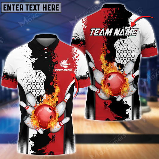 Maxcorners Fire Bowling And Pins Milky Way Pattern Multicolor Option Customized Name 3D Shirt (4 Colors)
