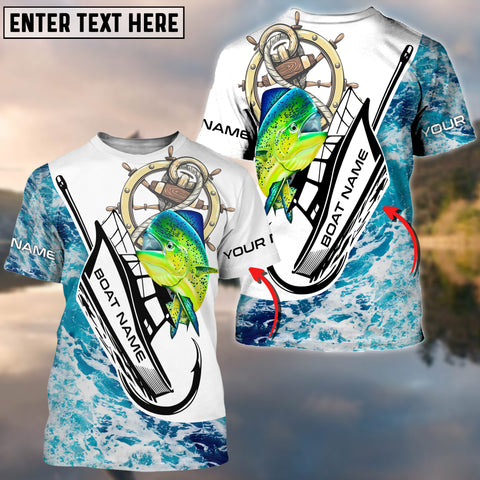 Maxcorners Personalized Name Mahi Mahi Hook Boat Fishing Shirts For Team And Boat 3D