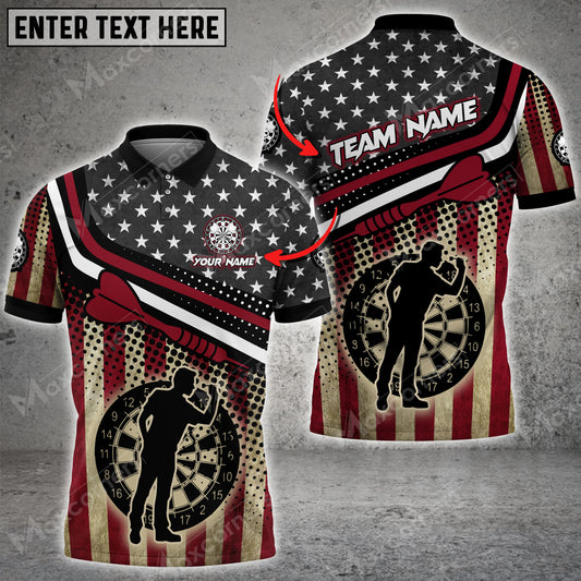 Maxcorners Darts USA Flag Color Options Personalized Name, Team Name Unisex 3D Shirt
